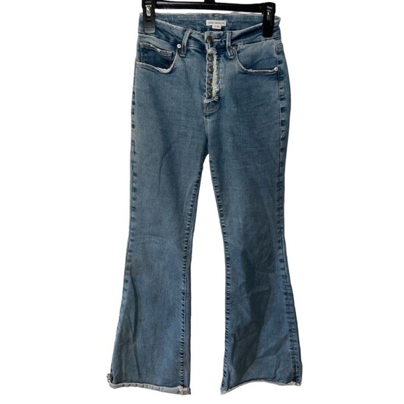Good American Denim - Good American GOOD FLARE Jeans Womens Sz 0/25 Raw Exposed Button Front Lightwash